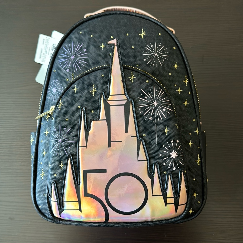 Disney Parks 50th Anniversary Loungefly Backpack Castle Gold Black New with Tags